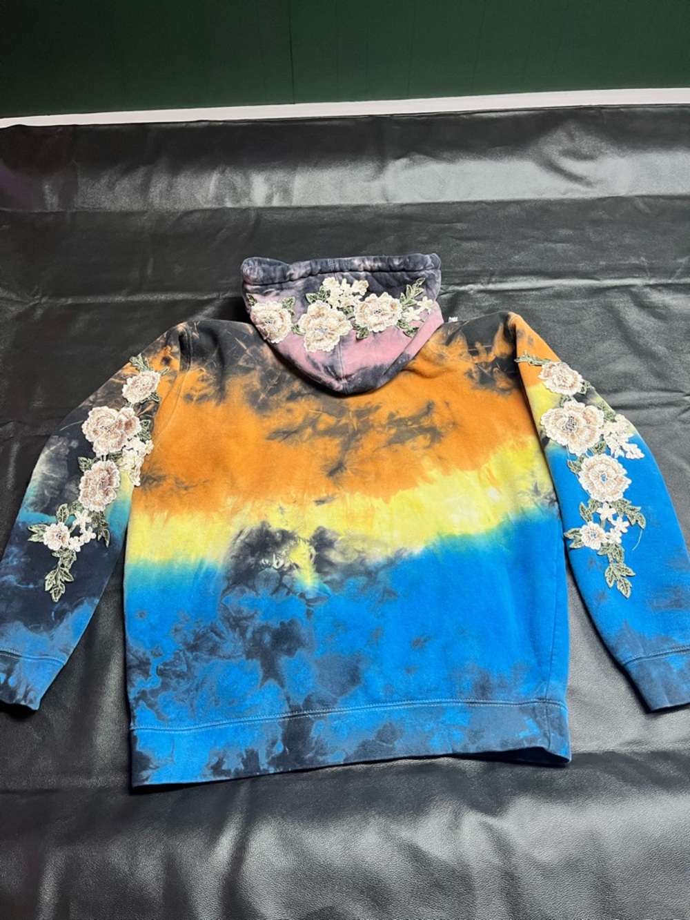 Civil Regime Tie-Dye Hoodie with Floral Embroidery - Black, Orange, Pink, Blue - Picture 5 of 6